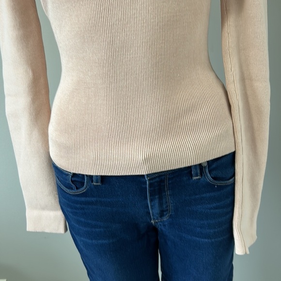 LE SUPERBE Twisted Sister Open Neckline Top Rib Knit Long Sleeve Nude Sz S NEW - Picture 7 of 15
